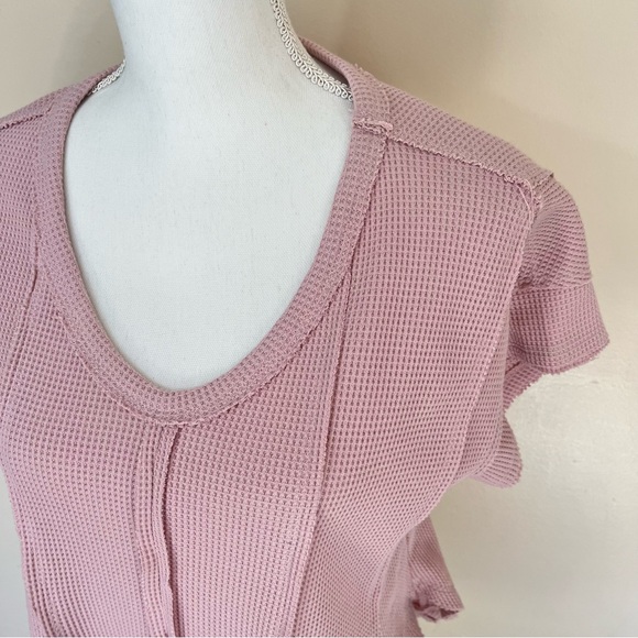 NWT Altar’d State Dusty Pink Waffle Knit Short Sleeve Top - Picture 2 of 11